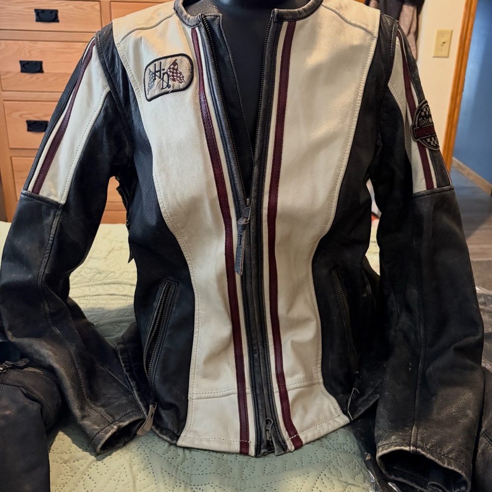 Harley-Davidson Black and Cream Leather Jacket